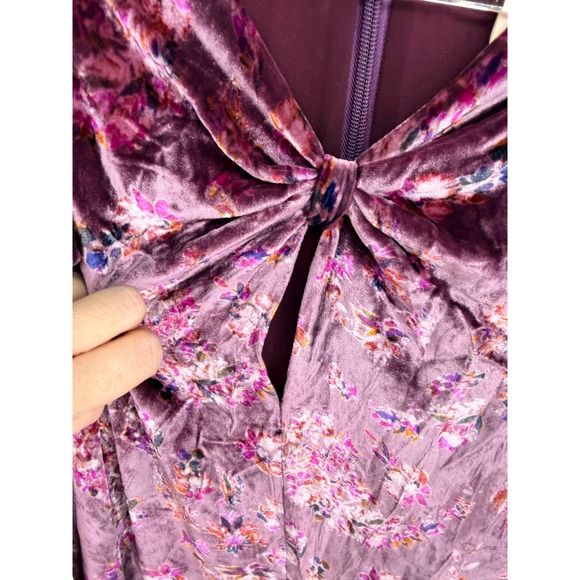 Rebecca Taylor Silk Blend Floral Velvet Midi Dress Purple Puff Sleeve Size 6 - Picture 9 of 11